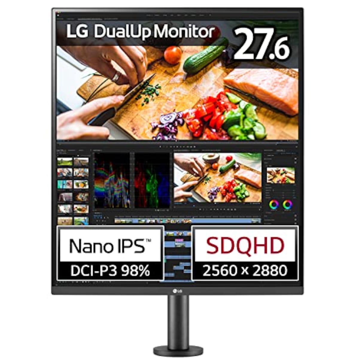 LG デュアルアップ モニター 28MQ780-B 27.6インチ/アスペクト比 16:18 SDQHD(2560×2880)/Nano IPS 非光沢/DCI-P3 98%/USB Type-C、HDMI×2、DisplayPort/スピーカー搭載/高さ調節、スイベル、ピボット