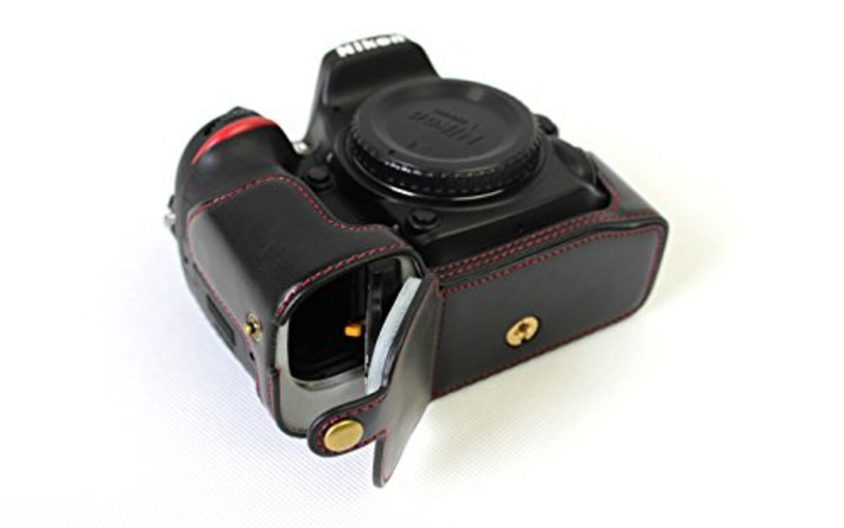  Nikon D7100 D7200 ボトム ハーフ ボディケース 高級合皮レザー クリーニングクロス付き 174_1 (ブラック)画像4 