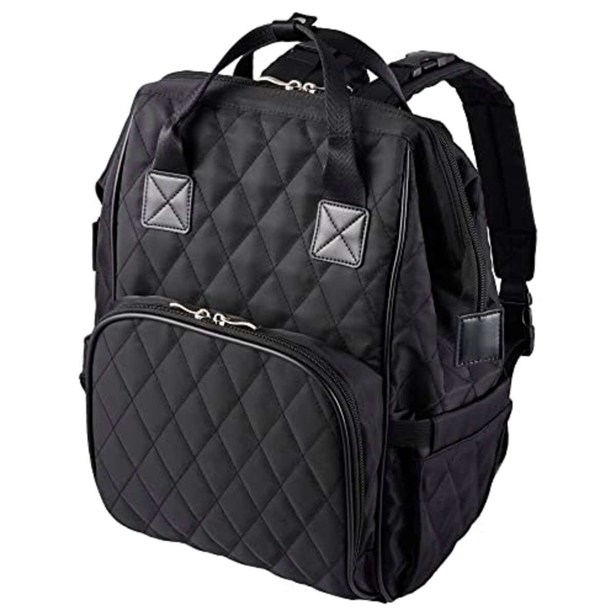 ハクバ HAKUBA マザーズバッグ MOTHERLY BAG GAMAGUCHI AMZMTHG がま口タイプで中身が見やすい 14リットル トートバッグ、おむつ替えシート、メッシュポーチ付きの4点セット ママバッグ リュック バックパック 大容量 保温機能 撥水生地採用 ベビーカー用ストラップ付 ブラック