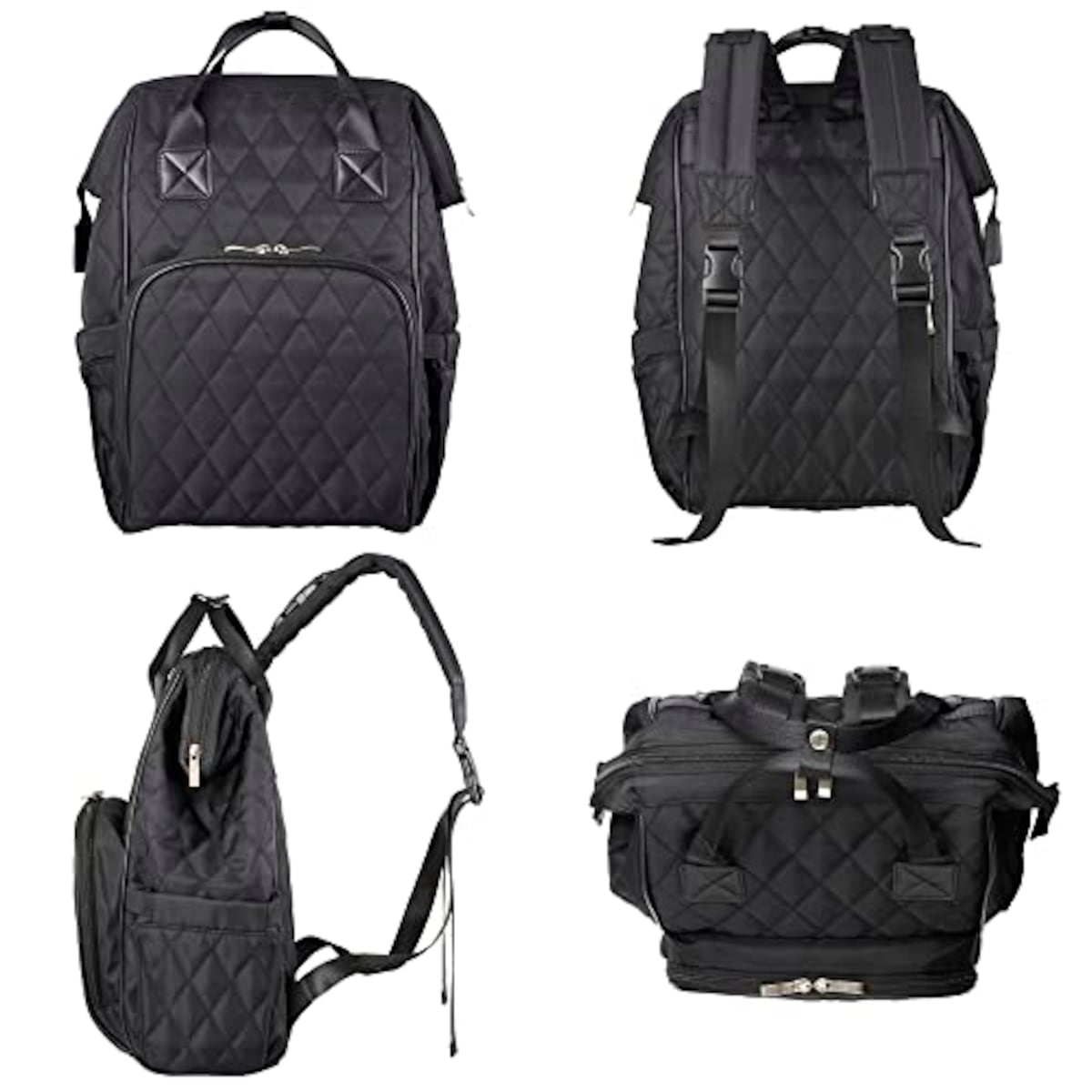  ハクバ HAKUBA マザーズバッグ MOTHERLY BAG GAMAGUCHI AMZMTHG がま口タイプで中身が見やすい 14リットル トートバッグ、おむつ替えシート、メッシュポーチ付きの4点セット ママバッグ リュック バックパック 大容量 保温機能 撥水生地採用 ベビーカー用ストラップ付 ブラック画像14 