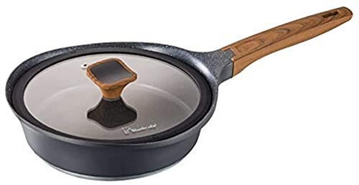 ワンダーシェフ wonderchef フライパン ララミー 24cm ガラス蓋付き IH対応 アルミ鋳物 木目調ハンドル 内面3層+外面1層コーティング フッ素コート 深型 ディープパン LARAMIE YLFP24
