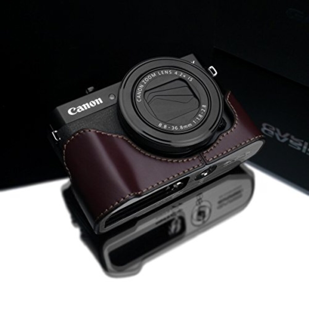  GARIZ Canon G7X MarkII用 本革カメラケース XS-CHGX7MK2BR with DD-WSP3 ブラウン (GARIZ 5th Anniversary リストストラップセット)画像5 