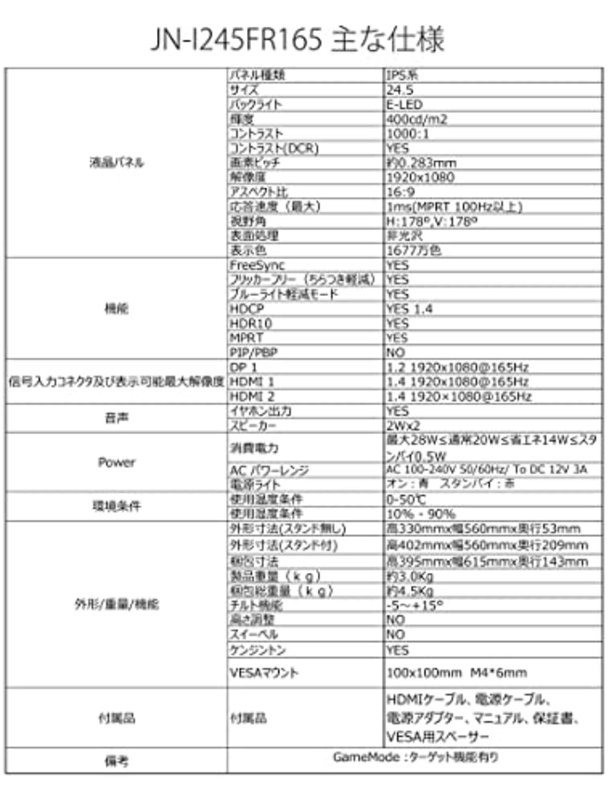  【Amazon.co.jp限定】JAPANNEXT 24.5型IPS フルHDパネル搭載165Hz対応ゲーミングモニター JN-I245FR165 HDMI DP 165Hz 144Hz画像6 