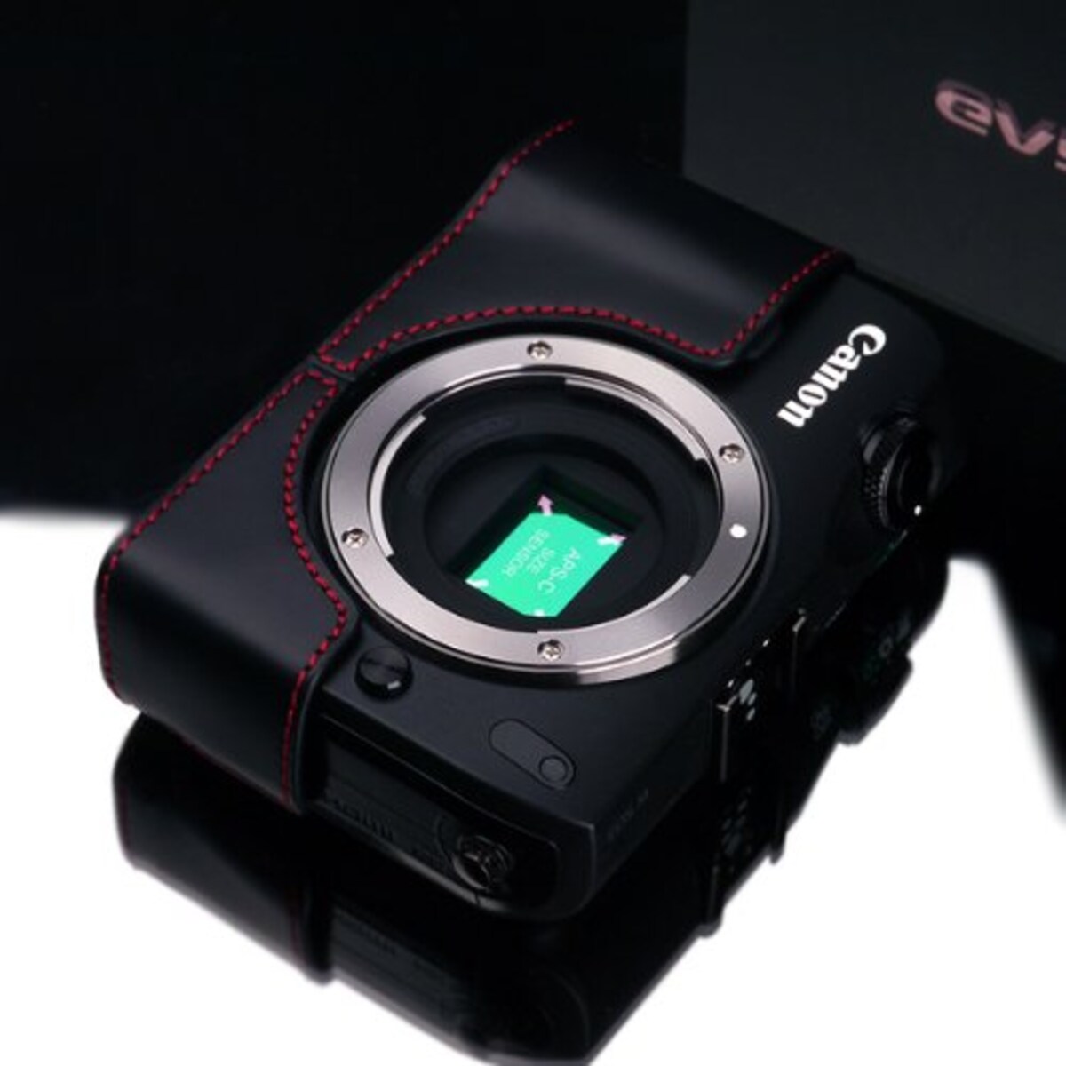  GARIZ Canon EOS M用 本革カメラケース XS-CHMBKR ブラックレッドステッチ画像3 