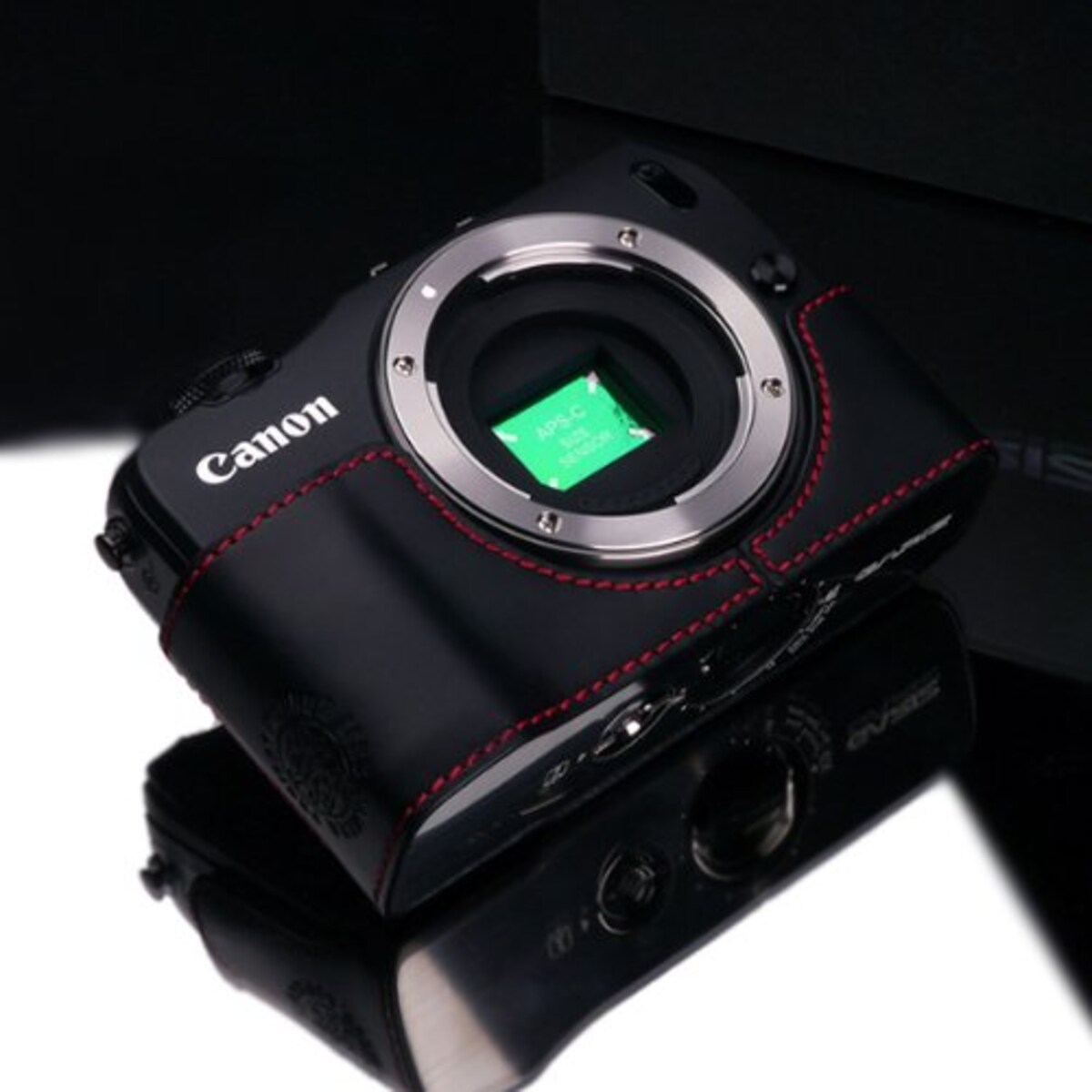  GARIZ Canon EOS M用 本革カメラケース XS-CHMBKR ブラックレッドステッチ画像4 