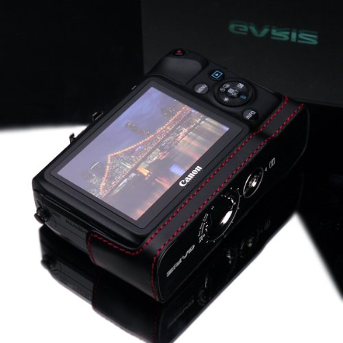  GARIZ Canon EOS M用 本革カメラケース XS-CHMBKR ブラックレッドステッチ画像5 