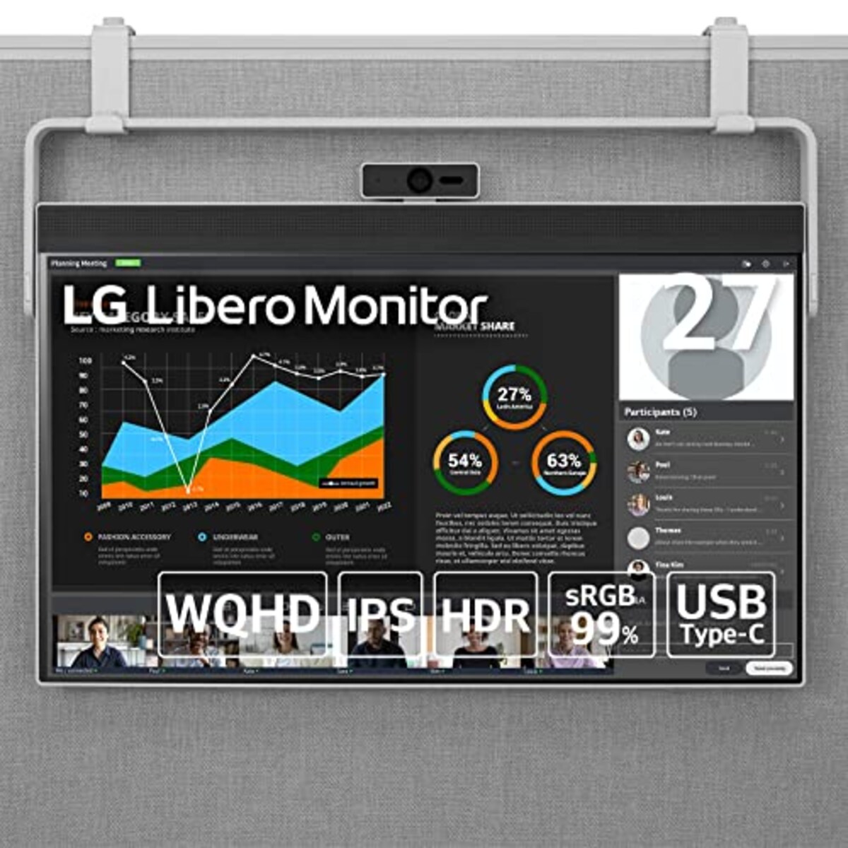 LG 2wayスタンド モニター ディスプレイ 27BQ70QC-S 27インチ/WQHD(2560×1440)/IPSアンチグレア/HDR/sRGB 99%/USB Type-C,HDMI/FreeSync/Webカメラ, スピーカー, マイク/フリッカーセーフ, ブルーライト低減機能/3年安心・無輝点保証
