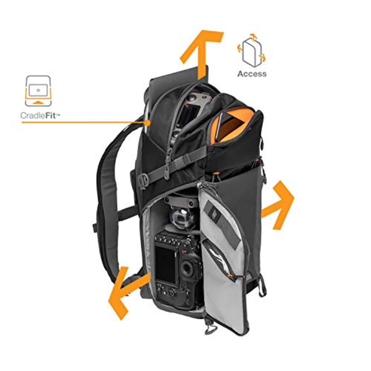  ロープロ(Lowepro) カメラリュック フォトアクティブ BP200AW 22L レンズ付ミラーレスカメラ+交換レンズ1本+アクセ+12inchタブレット ブラック/グレー LP37260-PWW画像3 