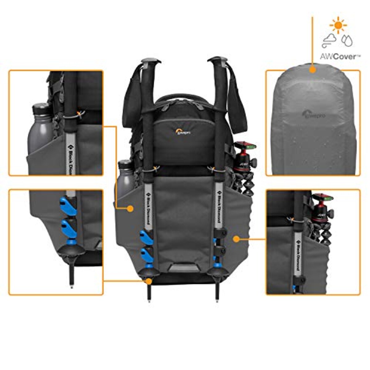  ロープロ(Lowepro) カメラリュック フォトアクティブ BP200AW 22L レンズ付ミラーレスカメラ+交換レンズ1本+アクセ+12inchタブレット ブラック/グレー LP37260-PWW画像4 