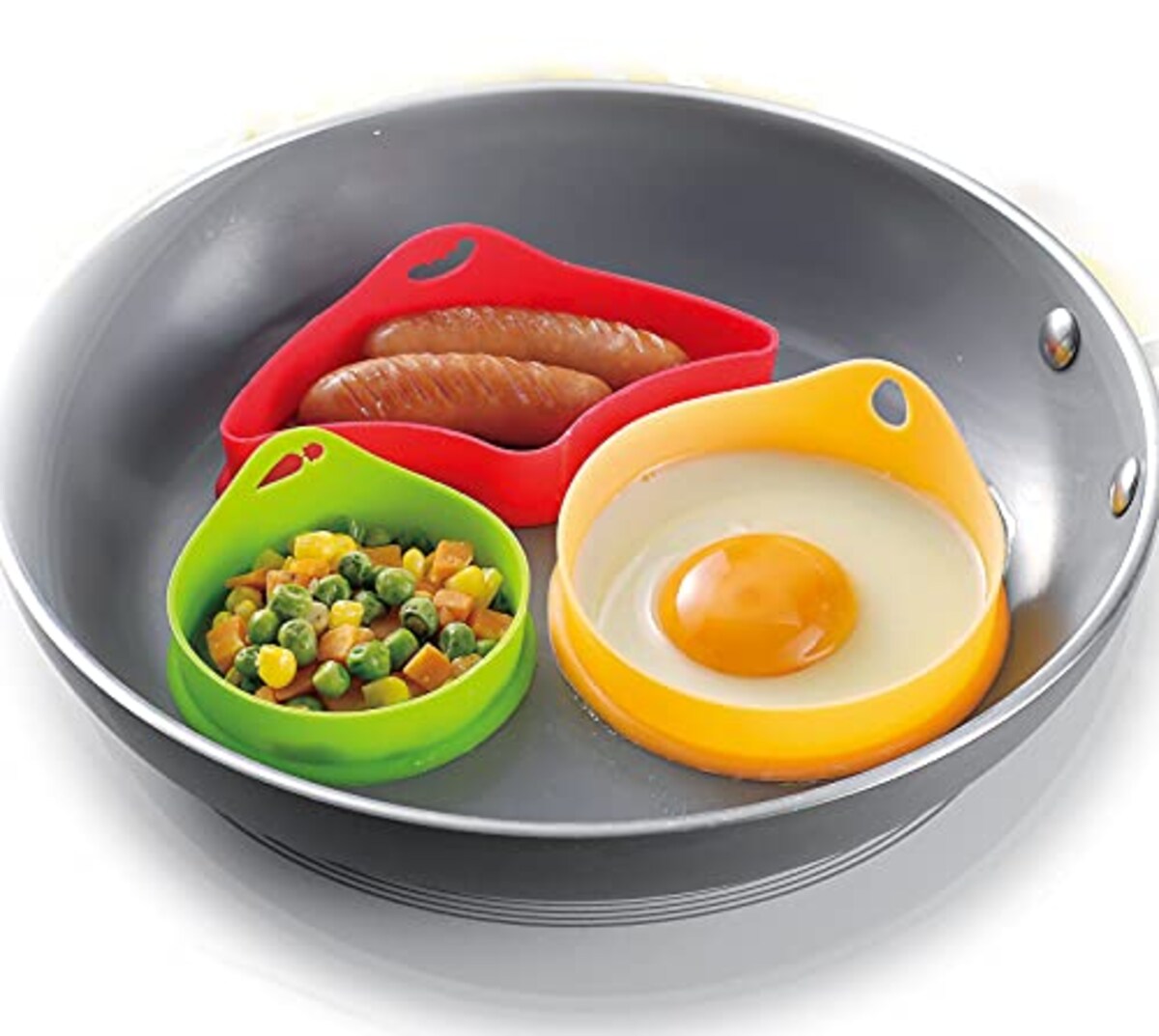  丸辰 フライパン 仕切り シリコン セパレーター (卵焼き ウィンナー 野菜 3種セット) 1つの フライパン で 同時に 調理 料理 便利 グッズ ベージュ画像2 