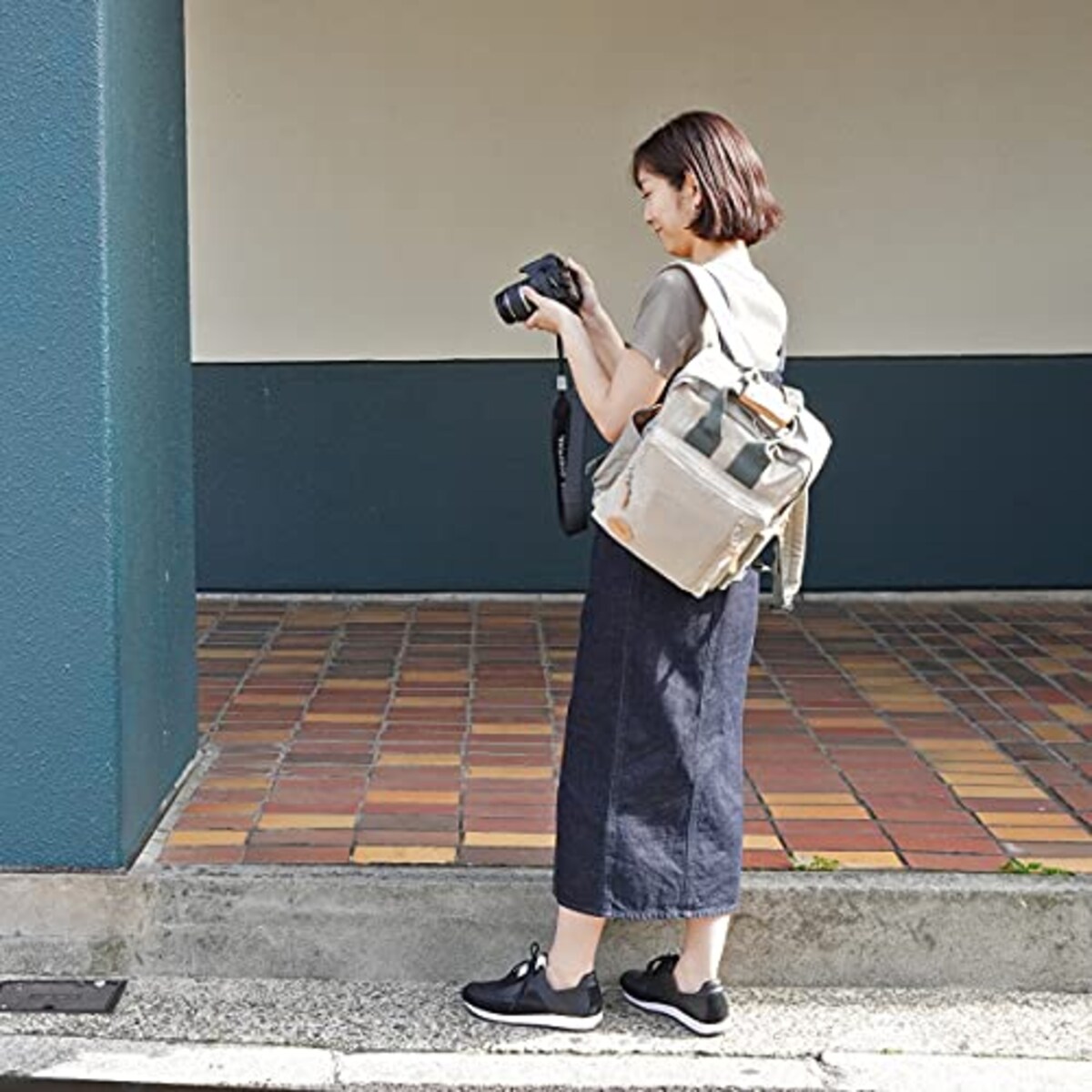  [ハント] リュックサック チーズ! No.31415 13L 490g 一眼レフ収納可能カメラポケット付き レディース グレージュ画像7 