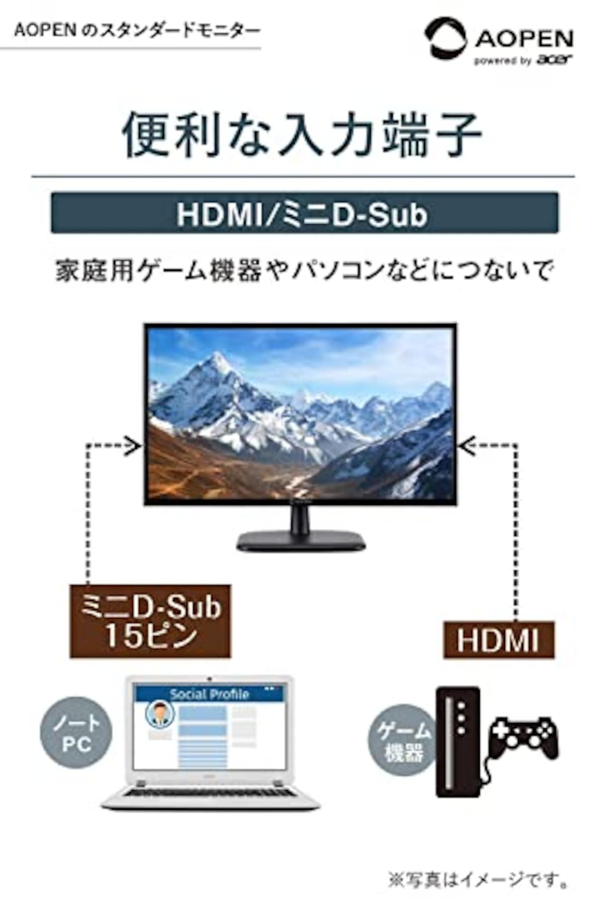  AOPEN モニター 22CV1Qbi 21.5インチ 75Hz 5ms VA フルHD HDMI スピーカー無し VESA ディスプレイ 3年保証 広い視野角178°画像5 