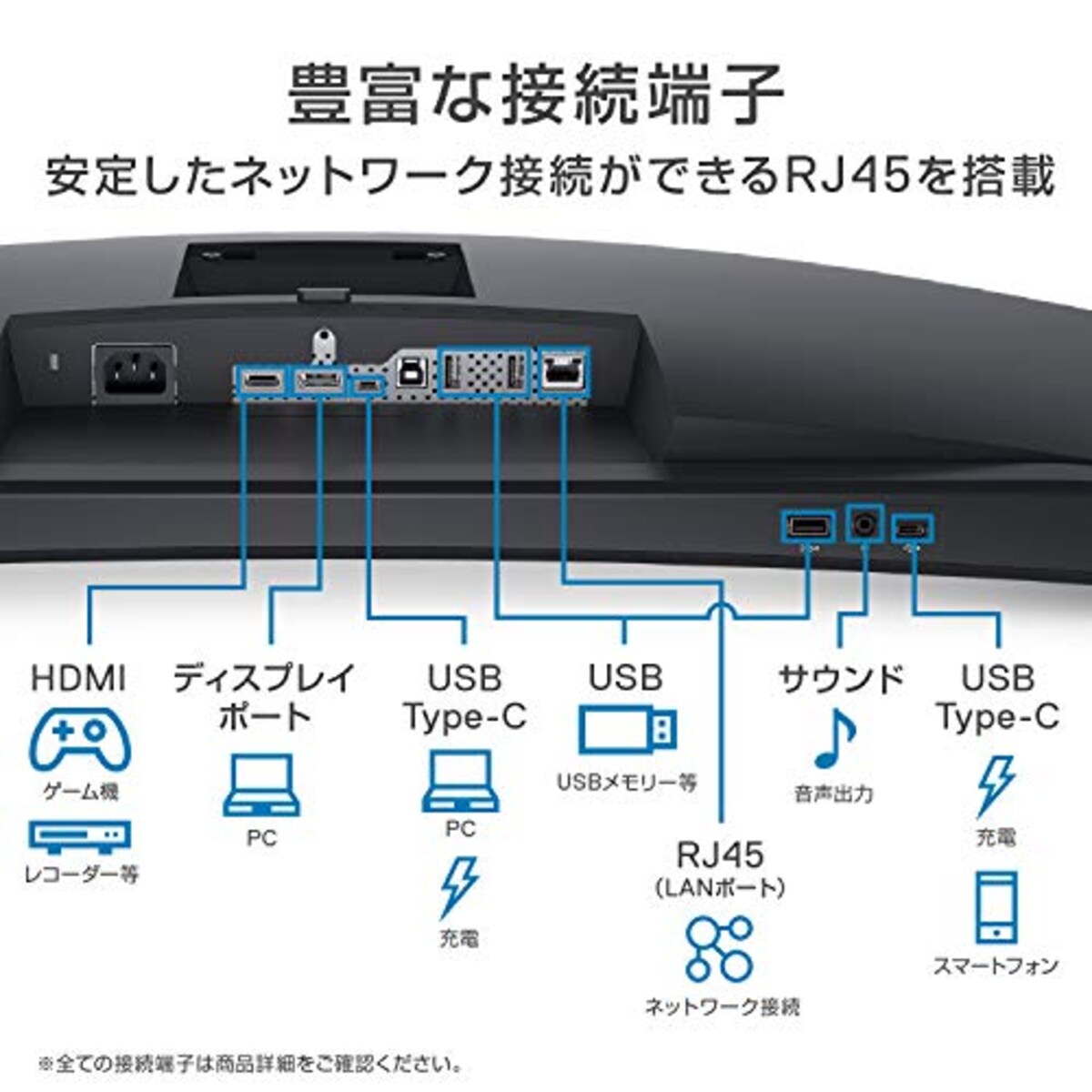  Dell C3422WE 34.14インチ 曲面 ビデオ会議 モニター ディスプレイ (3年間無輝点交換保証/WQHD/IPS 非光沢 3800R曲面/USB-C DisplayPort HDMI/sRGB 99%/高さ 傾き調整/LANポート(RJ45)/ドック搭載/IRカメラ マイク スピーカー) Teams認定 顔認証 収納可能カメラ画像7 