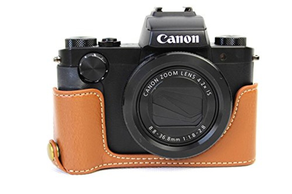  Canon PowerShot G5X ボトム ハーフ ボディケース 高級合皮レザー クリーニングクロス付き 166_1 (ライトブラウン)画像3 