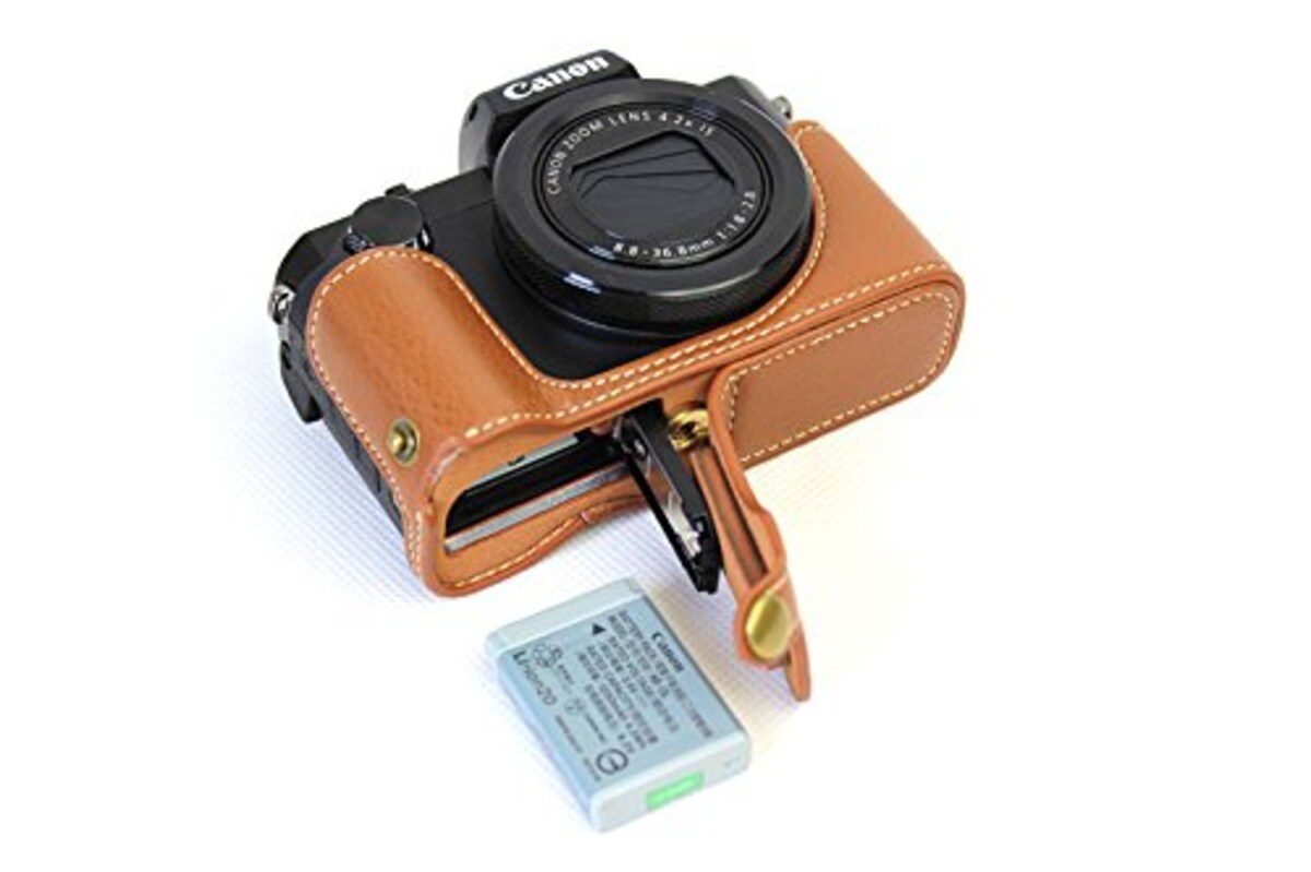  Canon PowerShot G5X ボトム ハーフ ボディケース 高級合皮レザー クリーニングクロス付き 166_1 (ライトブラウン)画像4 
