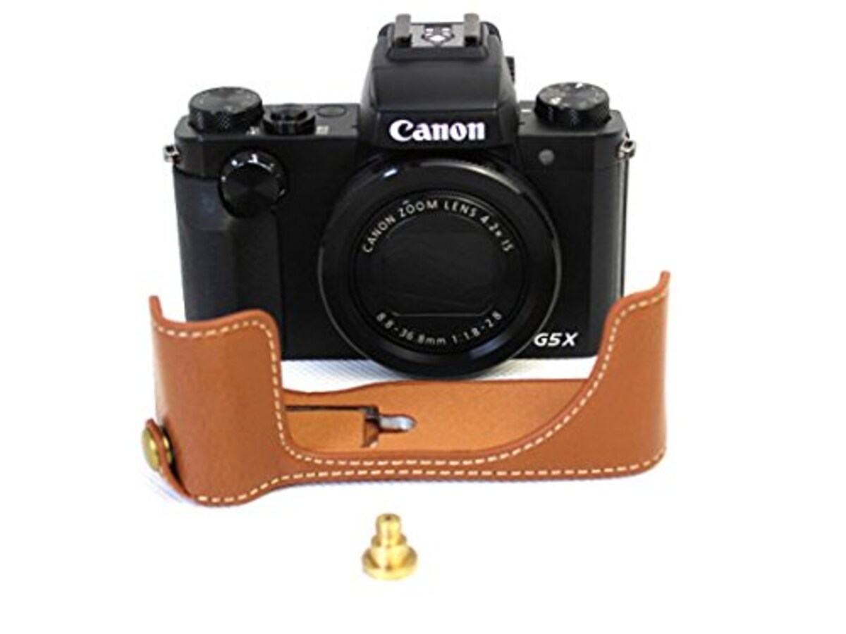  Canon PowerShot G5X ボトム ハーフ ボディケース 高級合皮レザー クリーニングクロス付き 166_1 (ライトブラウン)画像5 