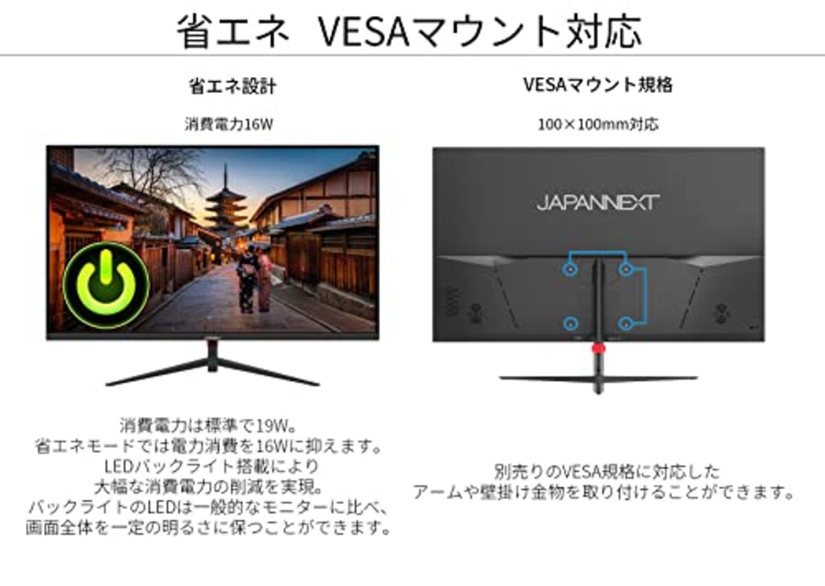  JAPANNEXT 27インチ HDMI/VGA搭載フルHD液晶モニター JN-V27FLFHD画像5 
