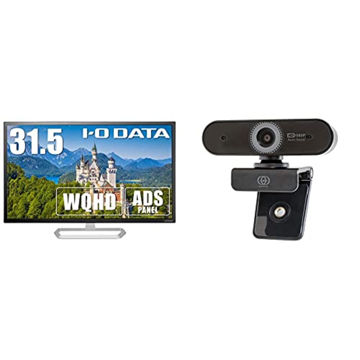 【セット買い】I-O DATA モニター 31.5型 WQHD HDMI×3 DP×1 スピーカー付 ADSパネル 土日サポート EX-LDQ322DB & GOPPA ウェブカメラ オートフォーカス機能搭載 フルHD 200万画素 1920×1080対応 マイク内蔵 GP-UCAM2FA/E