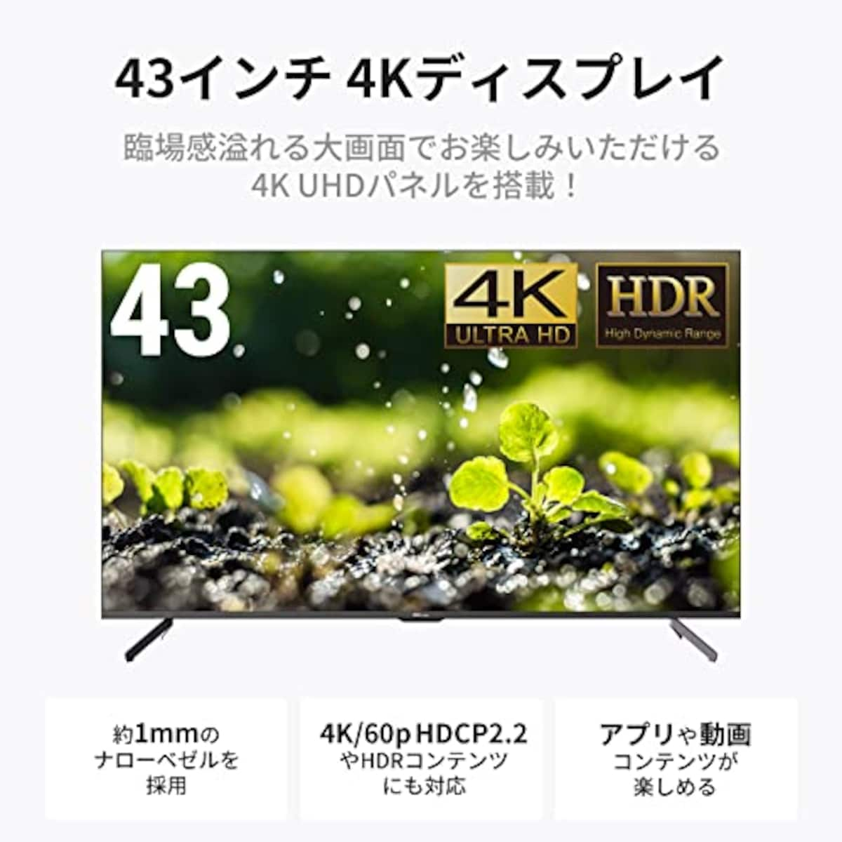  DMM.make 大型ディスプレイ モニター 43インチ 4K/HDR/HDMI・USB DKS-4K43DG5画像3 