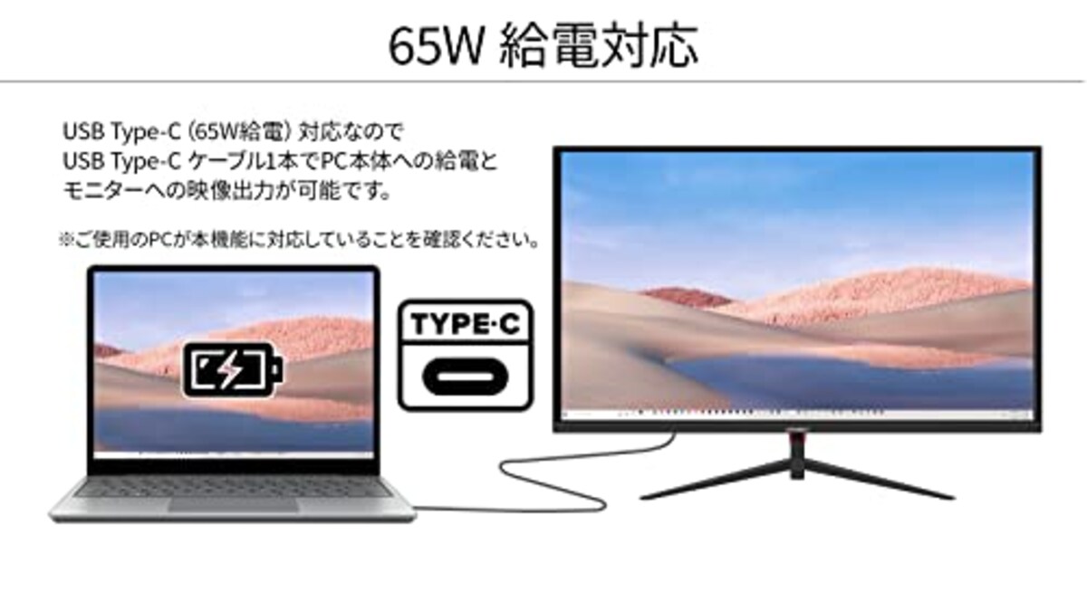  JAPANNEXT 27インチ USB-C給電（65W）対応フルHD液晶モニター JN-V27FLFHD-C65W HDMI USB-C(65W)画像3 