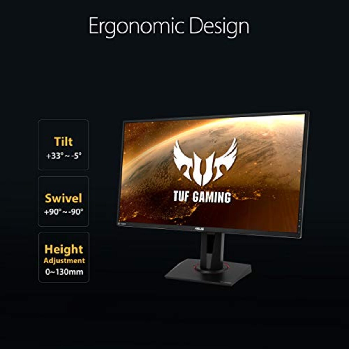  【スターテックモニターアームセット】ASUS TUF Gaming ゲーミングモニター VG27AQ 27インチ WQHD HDR IPS 165Hz 1ms HDMI×2 ポートDP G-SYNC Compatible ELMB画像7 