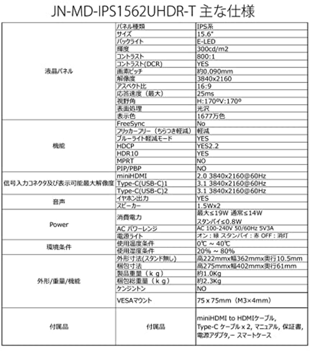  JAPANNEXT JN-MD-IPS1562UHDR-T 15.6型 4Kモバイルモニター タッチ対応 USB Type-C miniHDMI画像7 