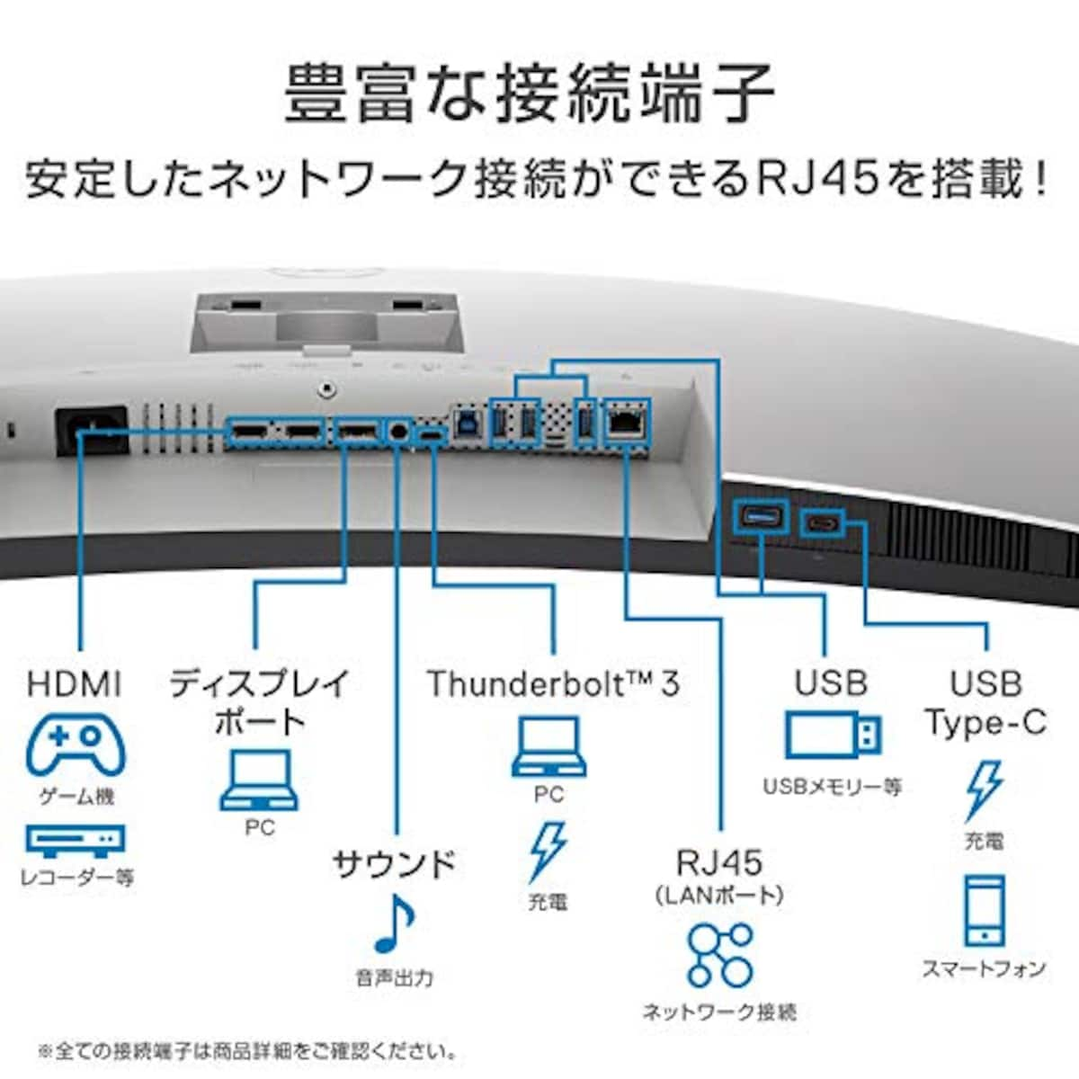  Dell U4021QW 39.7インチ 曲面 大型モニター ディスプレイ (3年間無輝点交換保証/WUHD/IPS 非光沢 5K2K/Thunderbolt 3 DisplayPort HDMI x2/高さ 傾き調整/sRGB 100% Rec.709 100% DCI-P3 98%/LANポート(RJ45)/スピーカー)画像6 