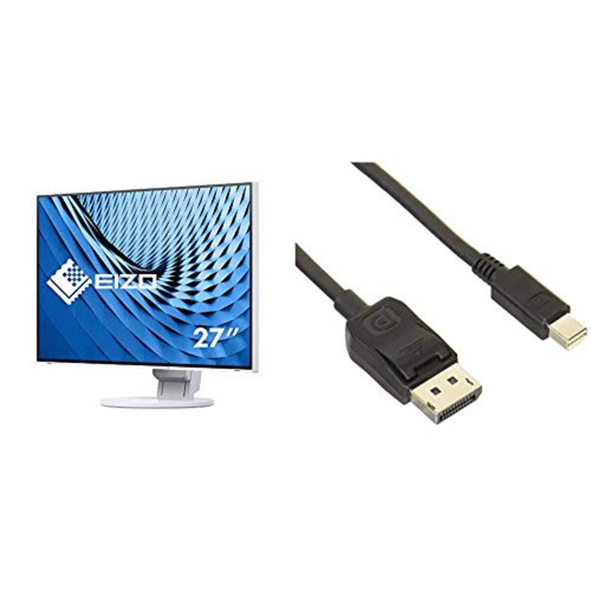 【セット買い】 EIZO FlexScan 27.0インチ ディスプレイモニター (4K UHD/IPSパネル/ノングレア/ホワイト/USB Type-C搭載/5 無輝点保証) EV2785-WT & Monitor Cable PM200