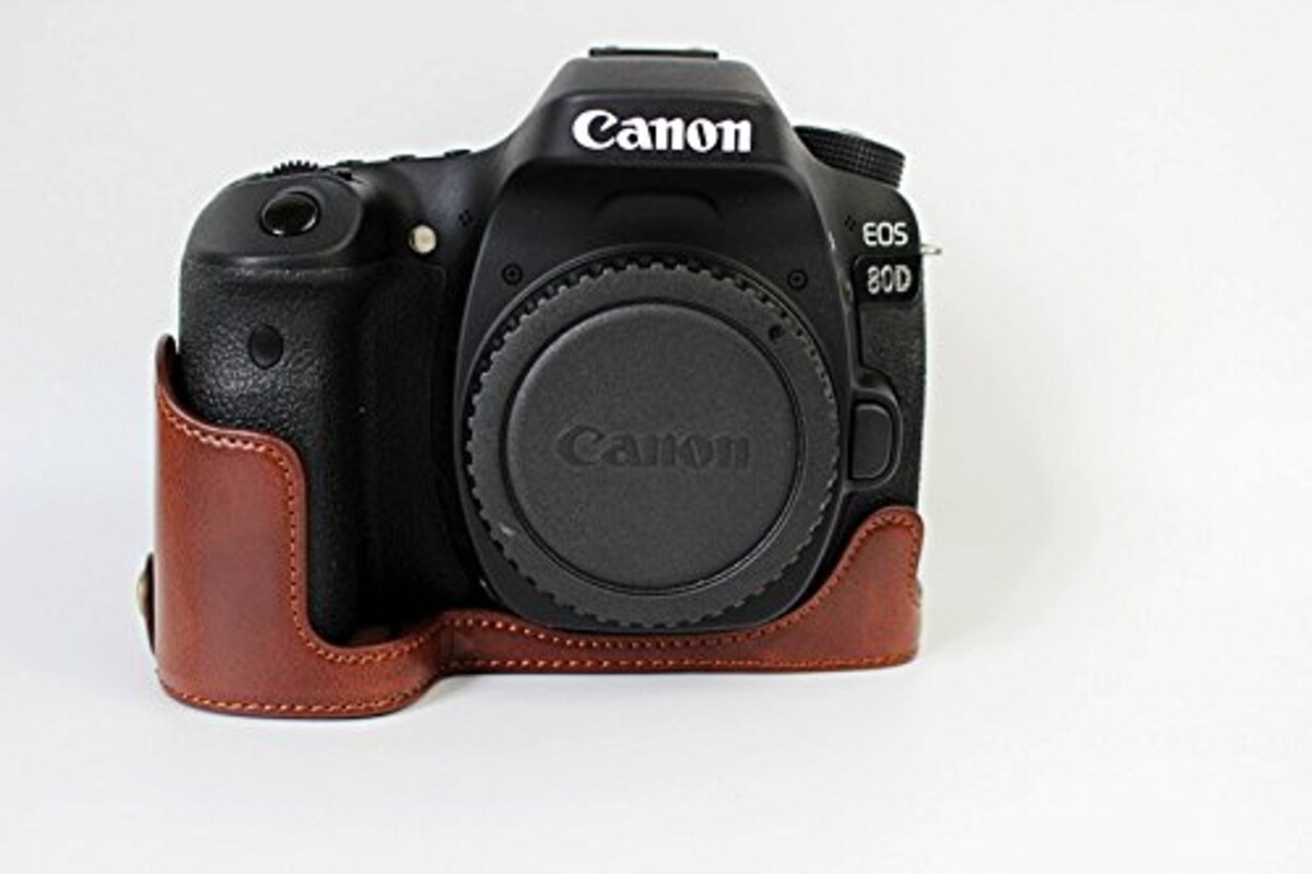  Canon EOS 80D ボトム ハーフ ボディケース 高級合皮レザー クリーニングクロス付き 159_1 (ダークブラウン)画像3 