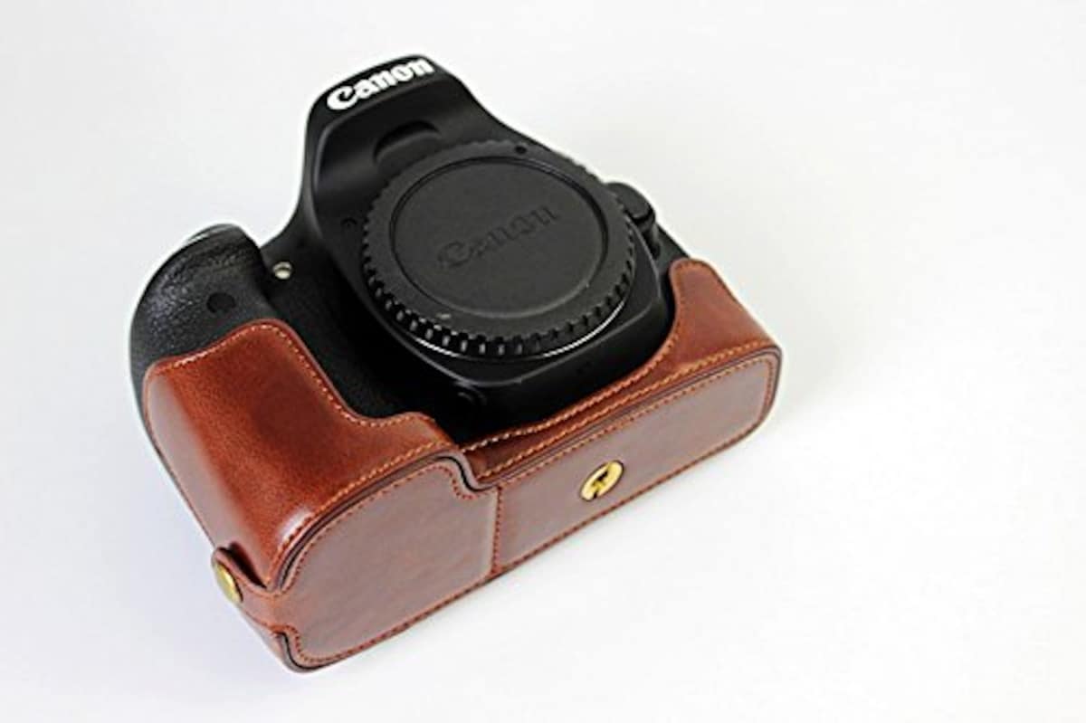  Canon EOS 80D ボトム ハーフ ボディケース 高級合皮レザー クリーニングクロス付き 159_1 (ダークブラウン)画像4 