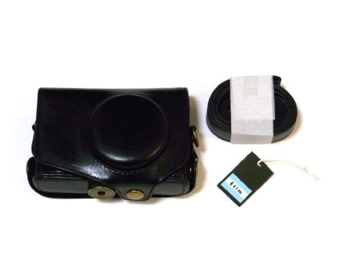  Canon Powershot SX260HS SX280HS 専用 高級合皮レザー カメラケース ショルダーストラップ,クリーニングクロス付き 75_1 (ブラック)画像2 