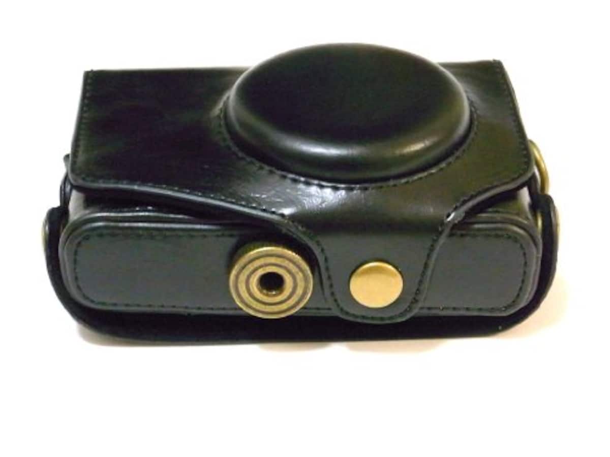  Canon Powershot SX260HS SX280HS 専用 高級合皮レザー カメラケース ショルダーストラップ,クリーニングクロス付き 75_1 (ブラック)画像3 