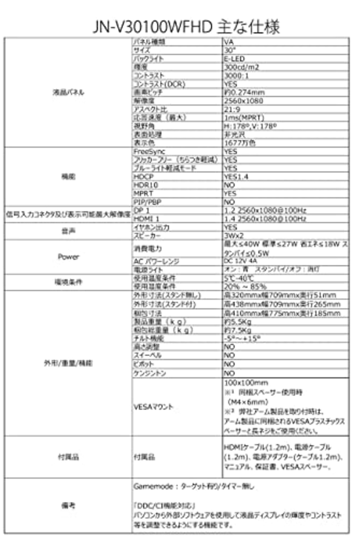  JAPANNEXT 30インチ ワイドFHD(2560 x 1080) 液晶モニター JN-V30100WFHD HDMI DP画像7 