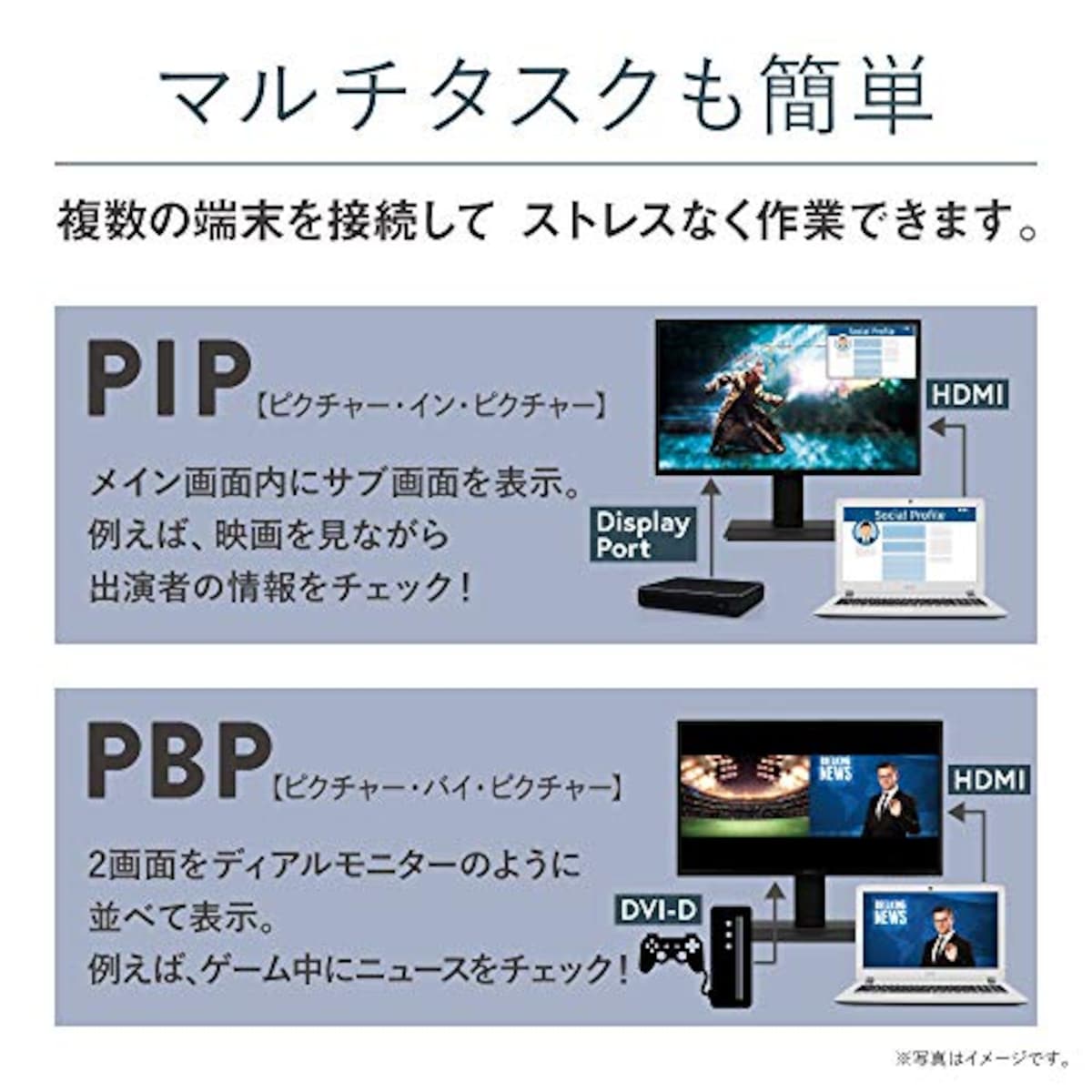  日本エイサー Acer モニター OmegaLine EB321HQUDbmidphx 31.5インチ IPS 非光沢 WQHD 75Hz 4ms HDMI DVI DisplayPort PIP/PBP VESAマウント対応 スピーカー内蔵 高さ調整/調節 スイベル チルト スピーカー搭載 フリッカーレス ブルーライト軽減画像5 