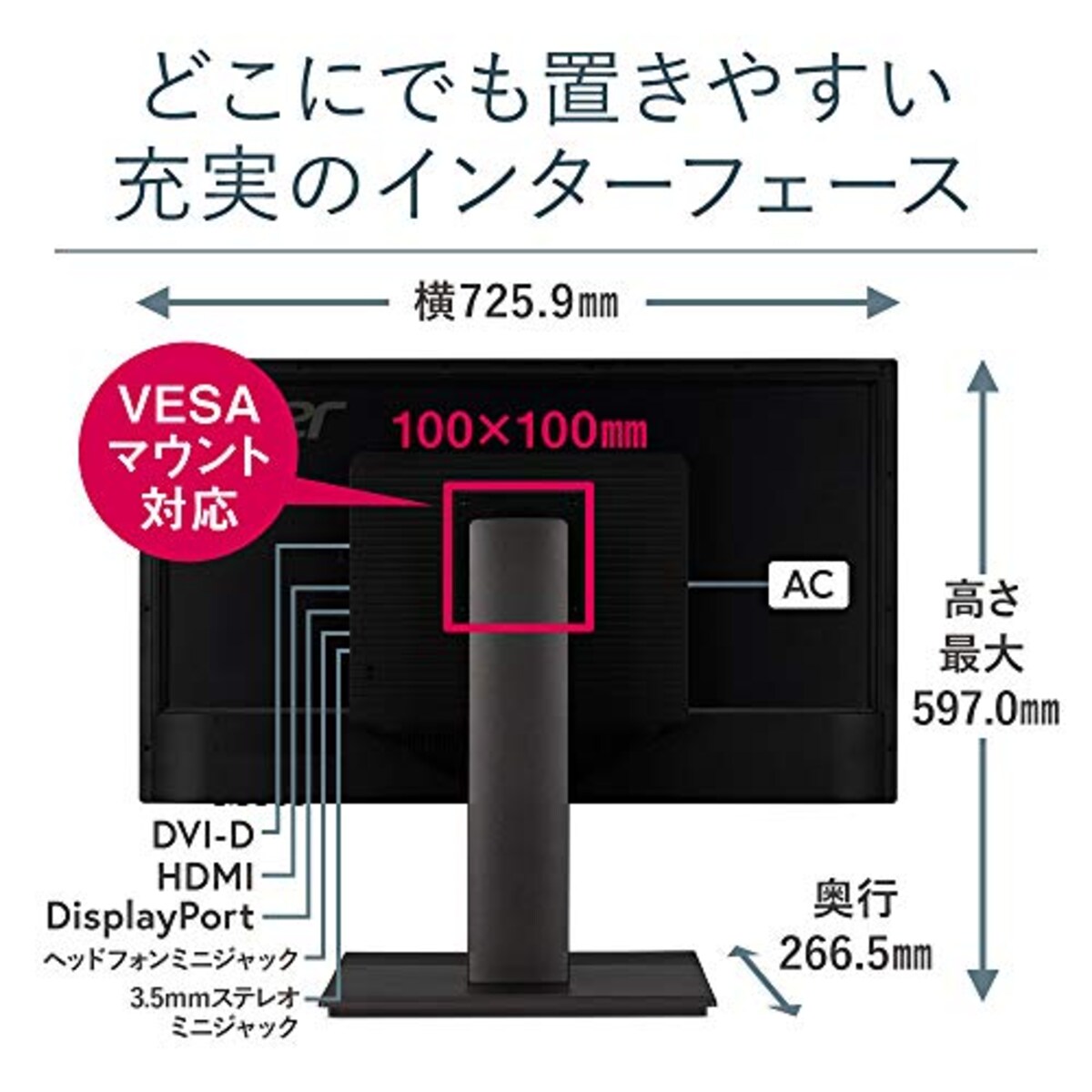  日本エイサー Acer モニター OmegaLine EB321HQUDbmidphx 31.5インチ IPS 非光沢 WQHD 75Hz 4ms HDMI DVI DisplayPort PIP/PBP VESAマウント対応 スピーカー内蔵 高さ調整/調節 スイベル チルト スピーカー搭載 フリッカーレス ブルーライト軽減画像7 