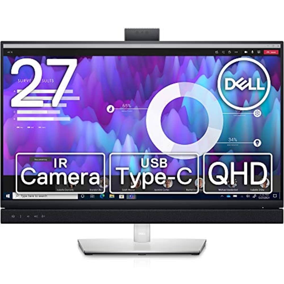 Dell C2722DE 27インチ ビデオ会議 モニター ディスプレイ (3年間無輝点交換保証/QHD/IPS 非光沢/USB-C DisplayPort HDMI/sRGB 99%/縦横回転 高さ調整/LANポート(RJ45)/ドック搭載/IRカメラ マイク スピーカー) Teams認定 顔認証 収納可能カメラ