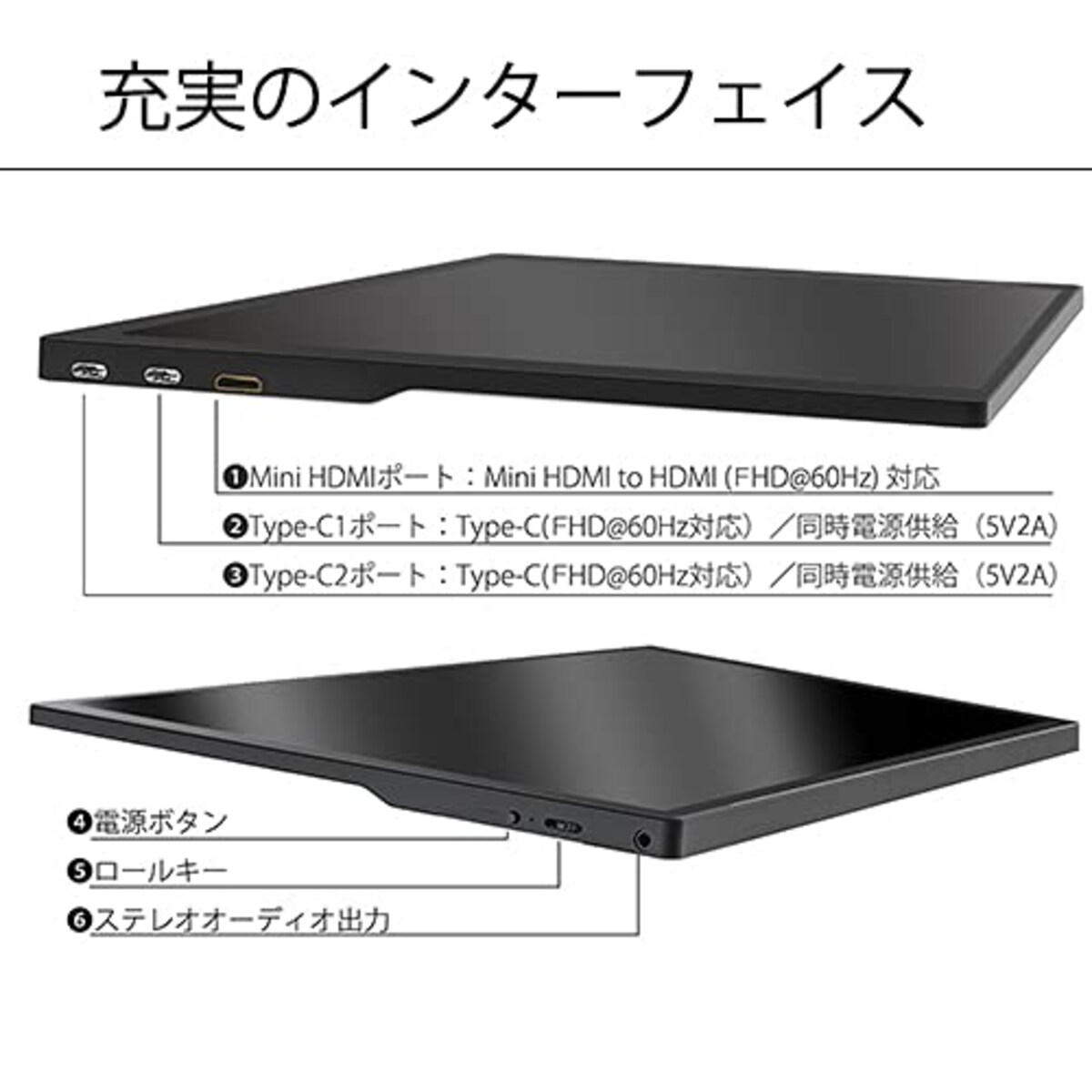  JAPANNEXT JN-MD-IPS125FHDR 12.5型 フルHD モバイルモニター USB Type-C miniHDMI画像5 