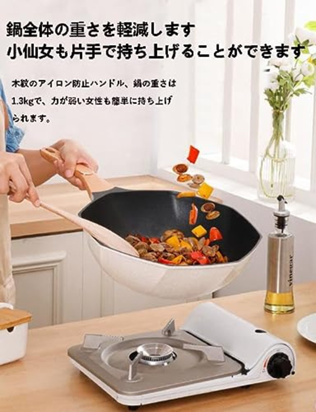  Maifan石ノンスティック八角形鍋家庭用キッチン卸売調理器具フライパン鍋電磁調理器を介して (ベージュ (32cm))画像8 