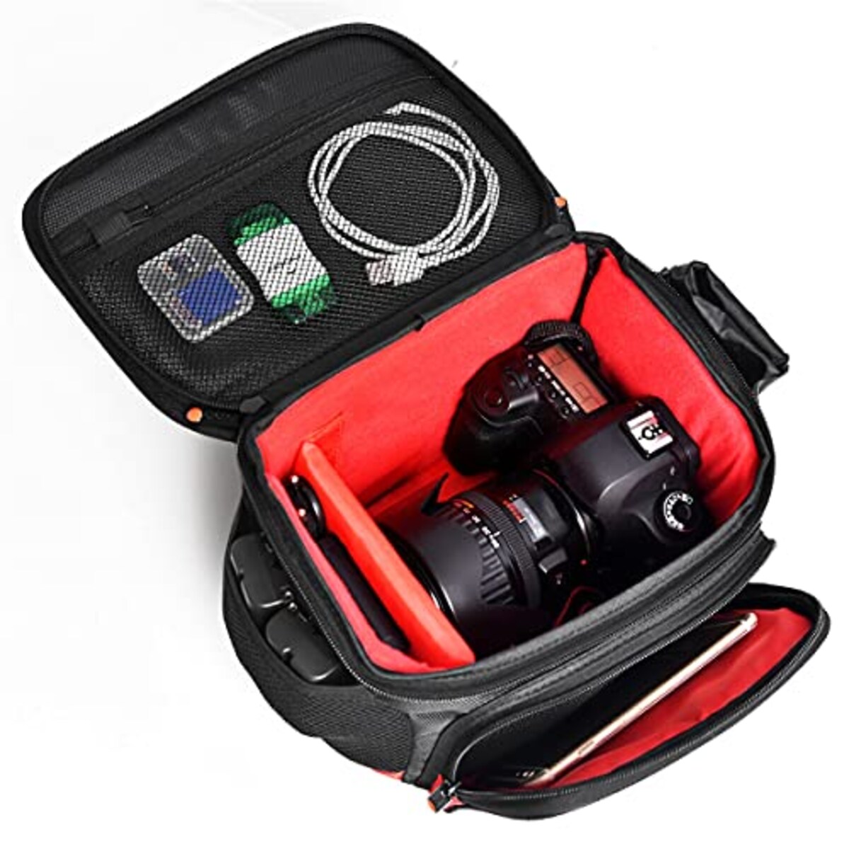  FOSOTO 大型 一眼レフカメラバッグ ショルダー カメラケース ナイロン製 (Red, X-Large)画像9 