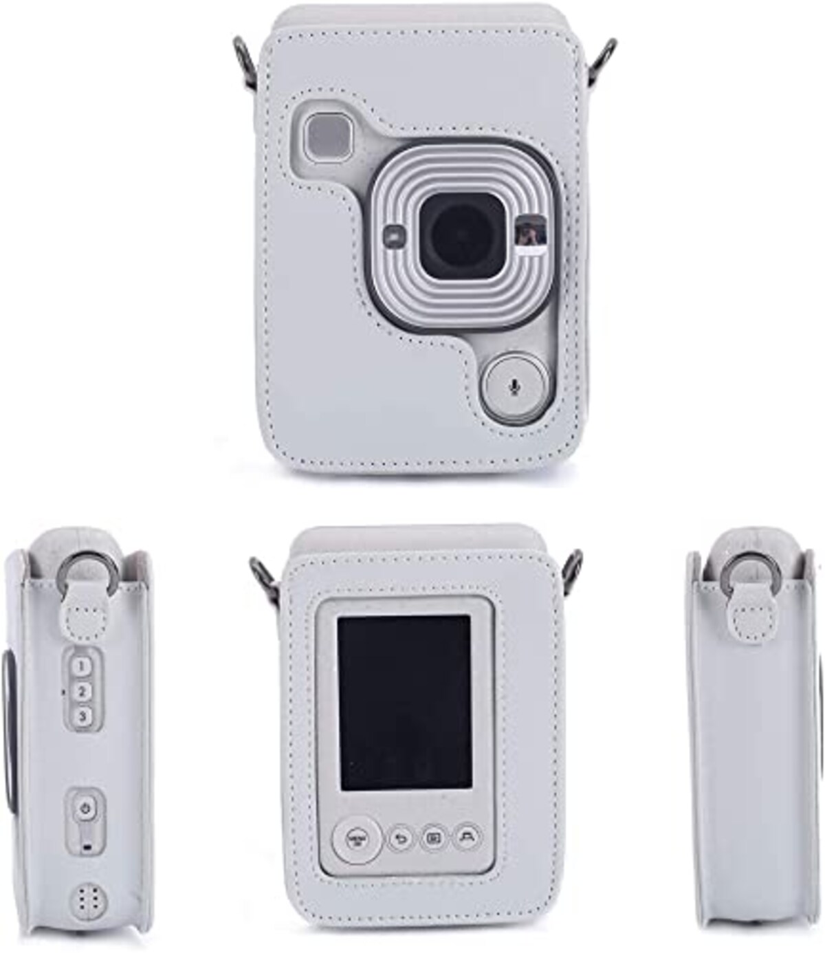  富士FUJIFILM instax mini LiPlay インスタントカメラ専用ケース 保護カバー カメラケース 全面保護 PUレザー 傷つけ防止 ショルダーストラップ付き 携帯便利 (白)画像2 