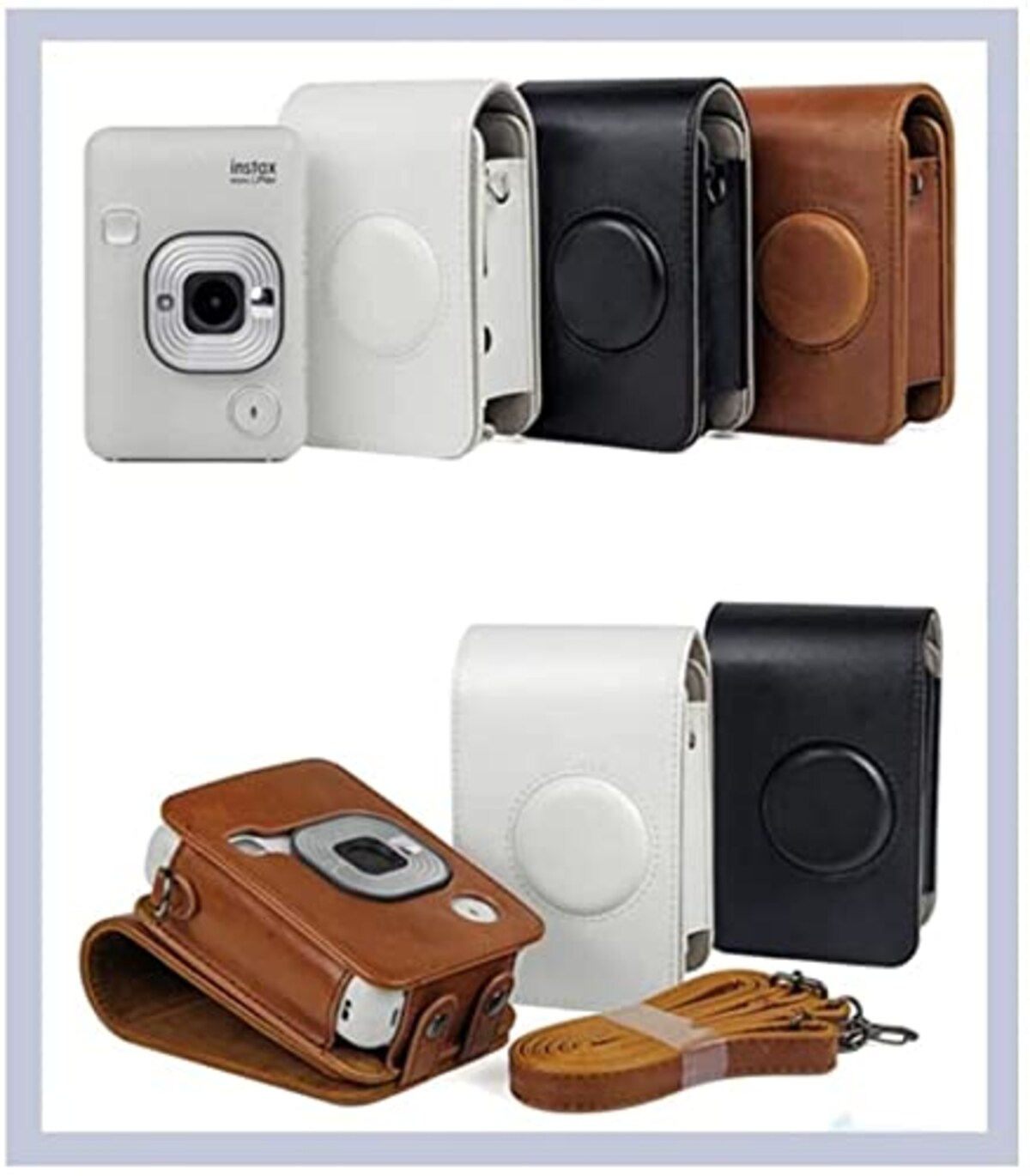  富士FUJIFILM instax mini LiPlay インスタントカメラ専用ケース 保護カバー カメラケース 全面保護 PUレザー 傷つけ防止 ショルダーストラップ付き 携帯便利 (白)画像4 