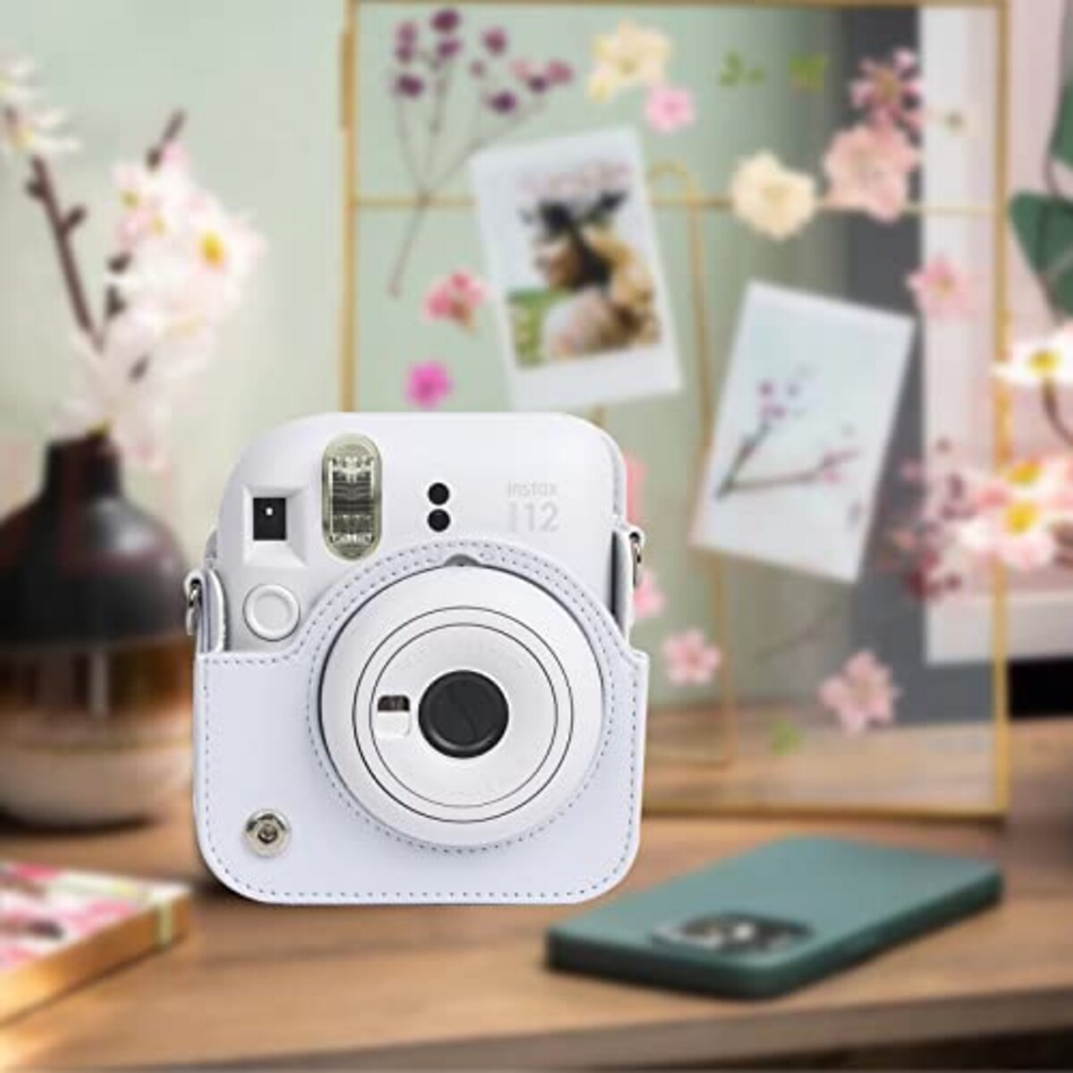  チェキケース instax mini 12用 カメラケース mini12 チェキ カバー Fujifilm チェキ ケース 新モデル 全面保護 傷つけ防止 携帯便利 ショルダーストラップ付き PUレザー (ホワイト)画像7 