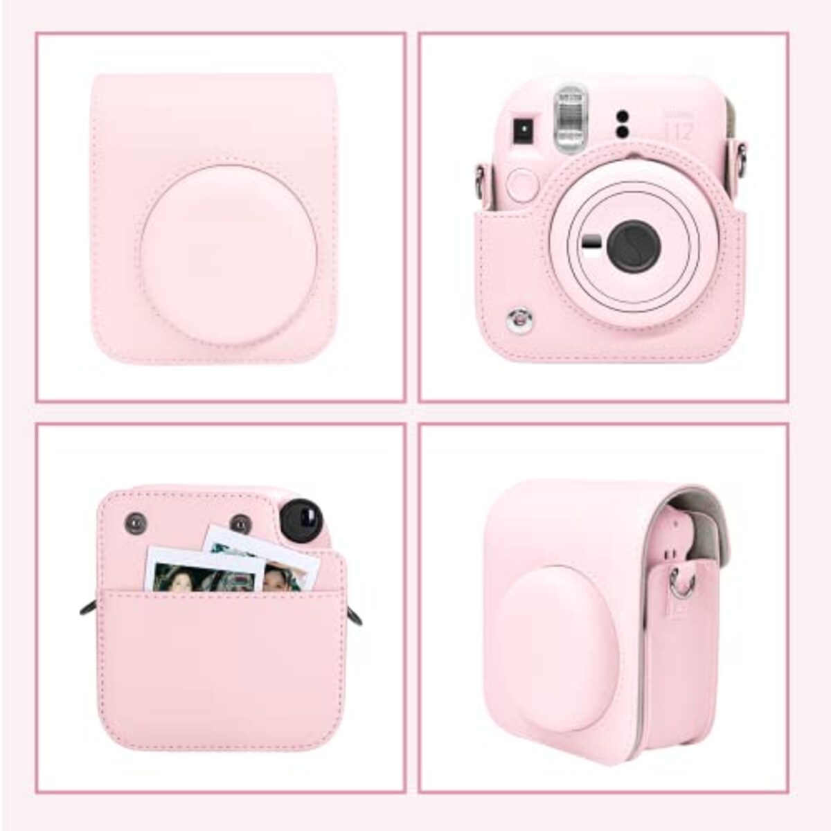  kinokoo instax mini 12 ケース、Fujifilm チェキ INSTAX mini 12 カメラケース チェキケース マグネットで開け ショルダーストラップ付(Pink)画像2 