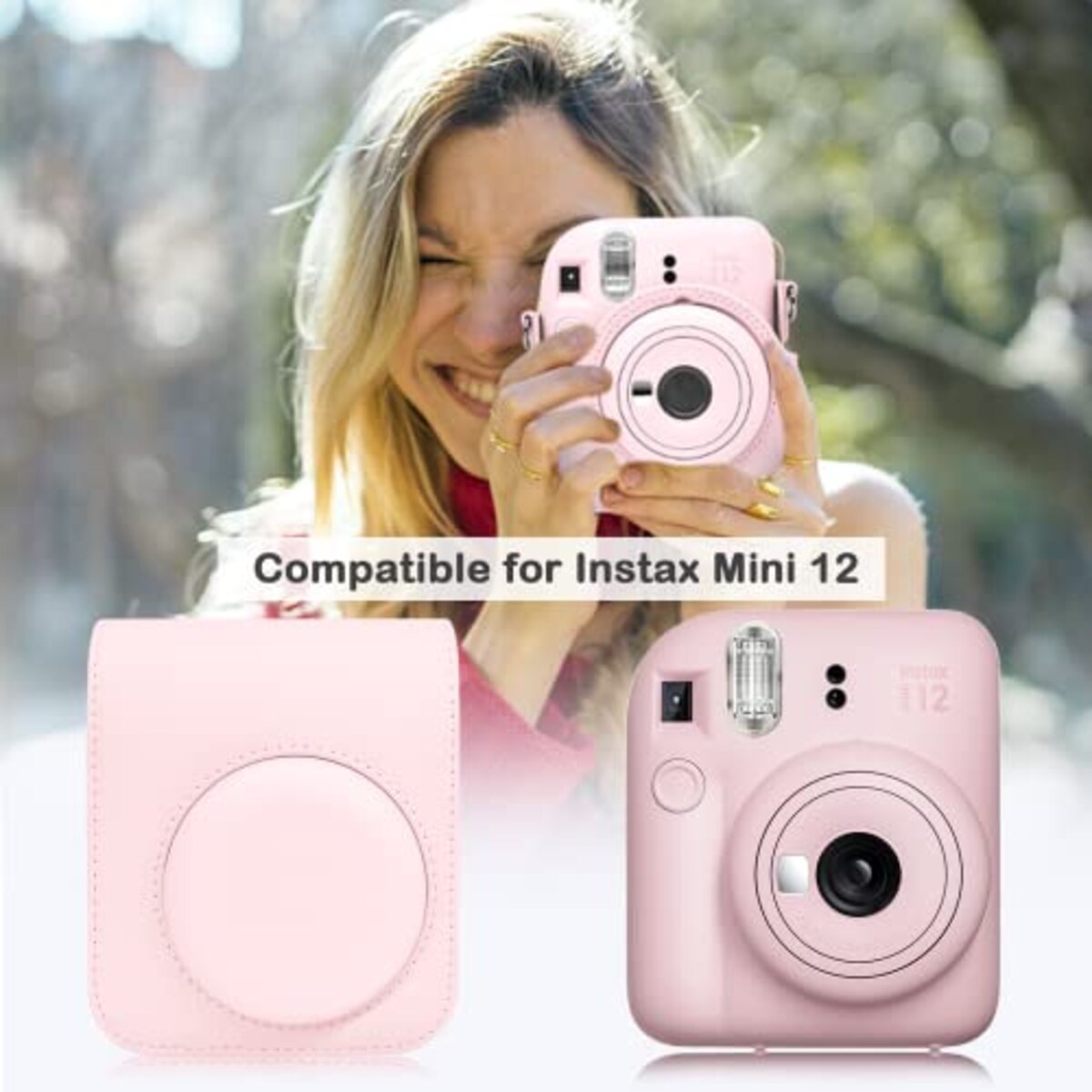  kinokoo instax mini 12 ケース、Fujifilm チェキ INSTAX mini 12 カメラケース チェキケース マグネットで開け ショルダーストラップ付(Pink)画像6 