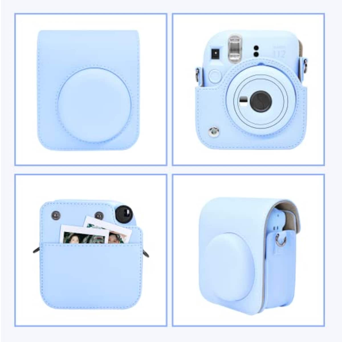  kinokoo instax mini 12 ケース、Fujifilm チェキ INSTAX mini 12 カメラケース チェキケース マグネットで開け ショルダーストラップ付(Blue)画像4 