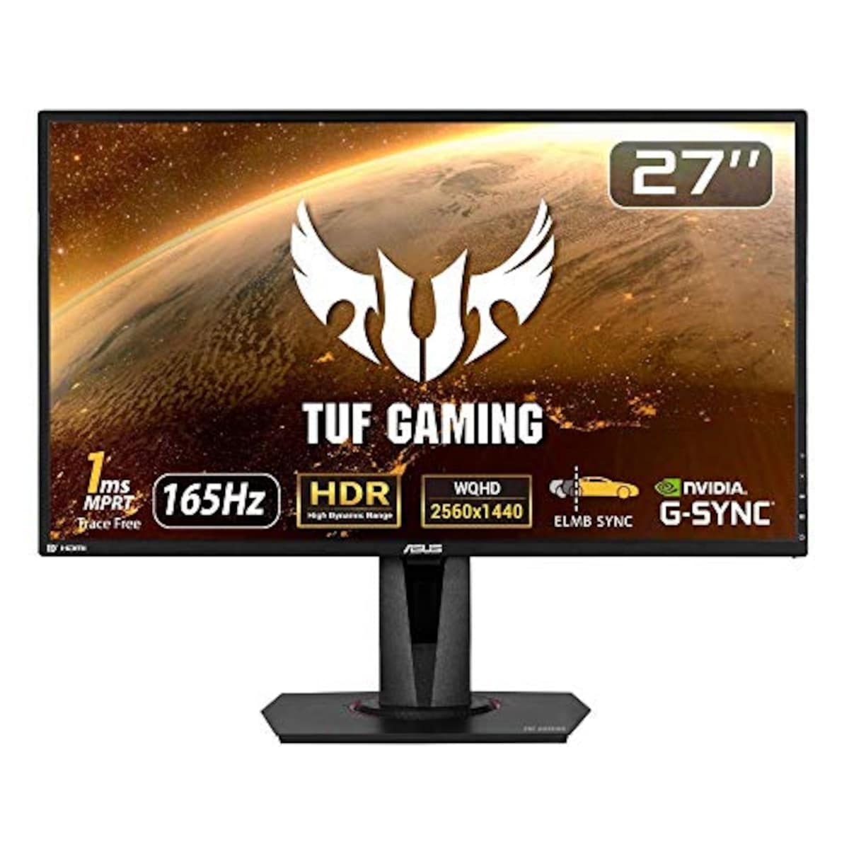 ASUS ゲーミングモニター TUF Gaming VG27AQ 27インチ/WQHD/IPS/165Hz/1ms/HDR/HDMI×2,DP/G-SYNC Compatible/ELMB/スピーカー/3年保証