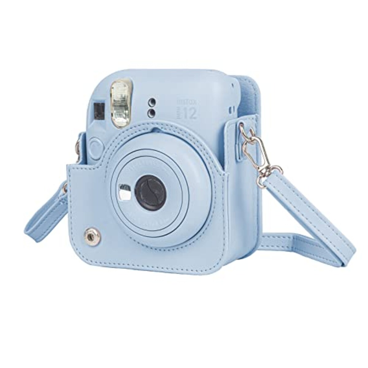 チェキケース  instax mini 12用 カメラケース mini12 チェキ カバー Fujifilm チェキ ケース 新モデル 全面保護 傷つけ防止 携帯便利 ショルダーストラップ付き PUレザー (ブルー)画像