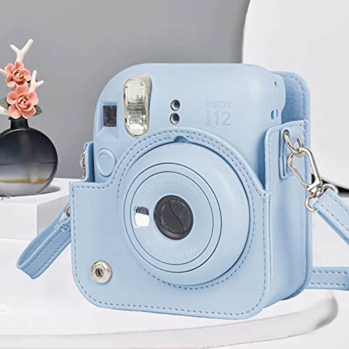  チェキケース instax mini 12用 カメラケース mini12 チェキ カバー Fujifilm チェキ ケース 新モデル 全面保護 傷つけ防止 携帯便利 ショルダーストラップ付き PUレザー (ブルー)画像6 
