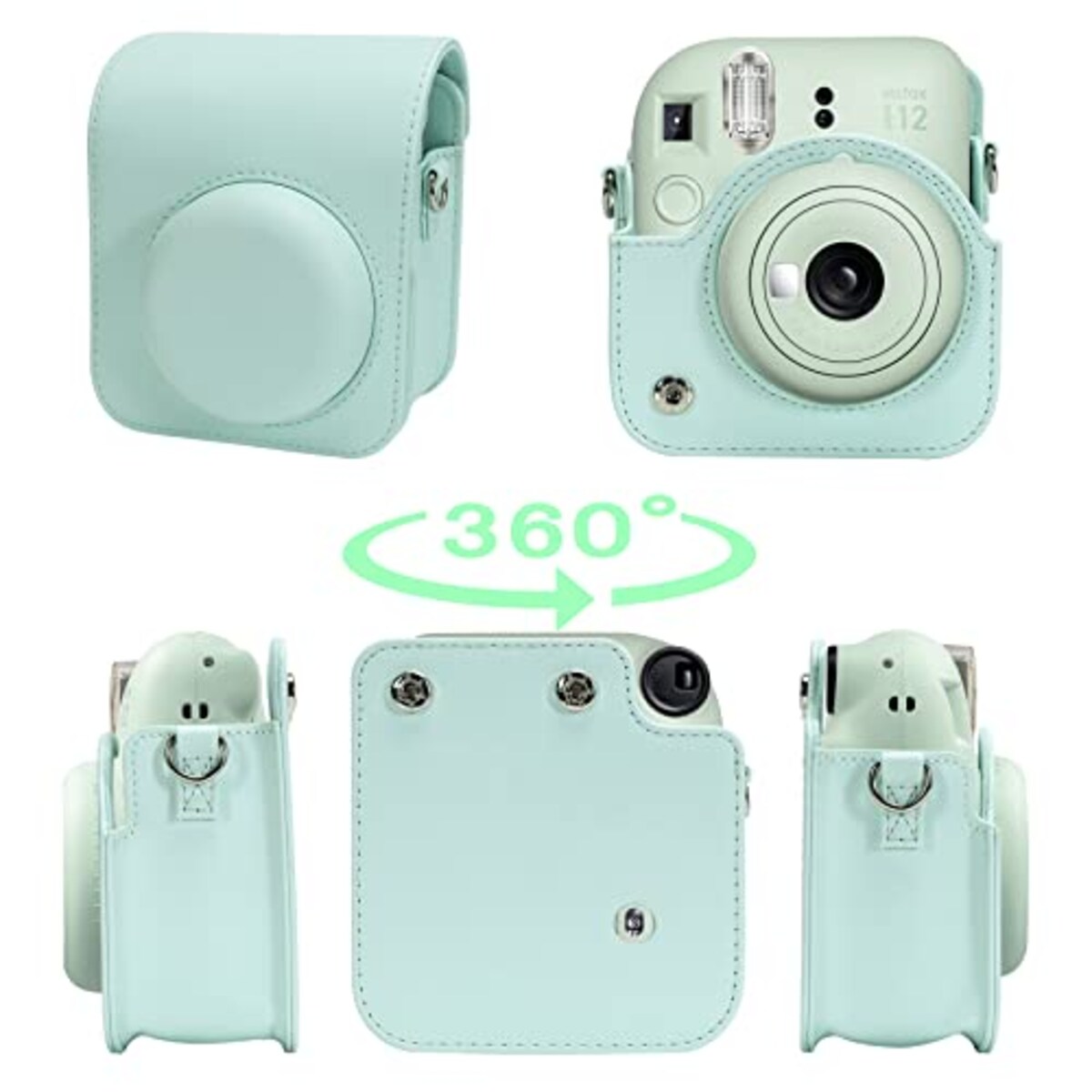  【Aenllosi 専用収納ケース】互換品 FUJIFILM チェキ instax mini 12 / 11 インスタントカメラ INS MINI 12 ショルダーストラップ付き ミントグリーン（ケースのみ）画像2 