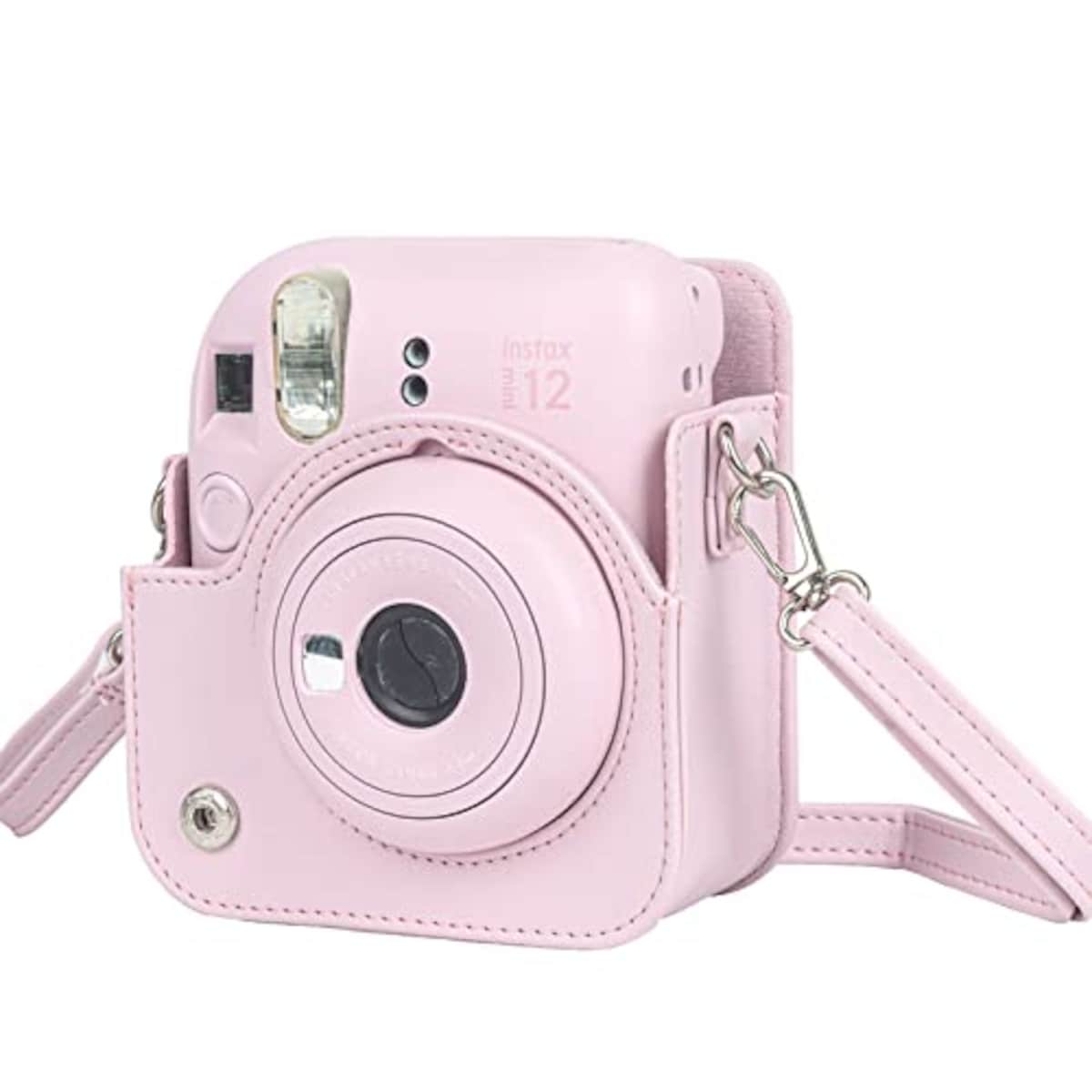 チェキケース instax mini 12用 カメラケース mini12 チェキ カバー Fujifilm チェキ ケース 新モデル 全面保護 傷つけ防止 携帯便利 ショルダーストラップ付き PUレザー (ピンク)